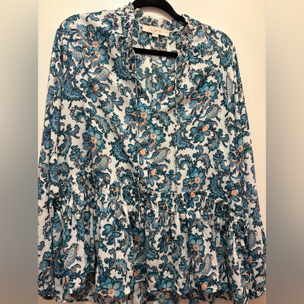 LOFT Blue and White Floral Blouse